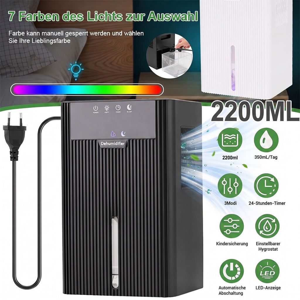 Luftentfeuchter Elektrisch 2.2L Raumentfeuchter Produktbild 