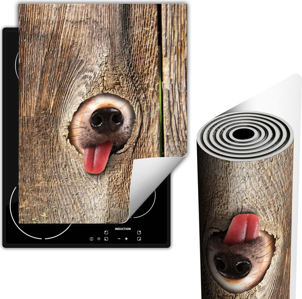 Herdabdeckplatten Glaskeramikkochfeld-Abdeckung 40x52 cm Anti Rutsch Matte Aufrollbar, Hund Holz