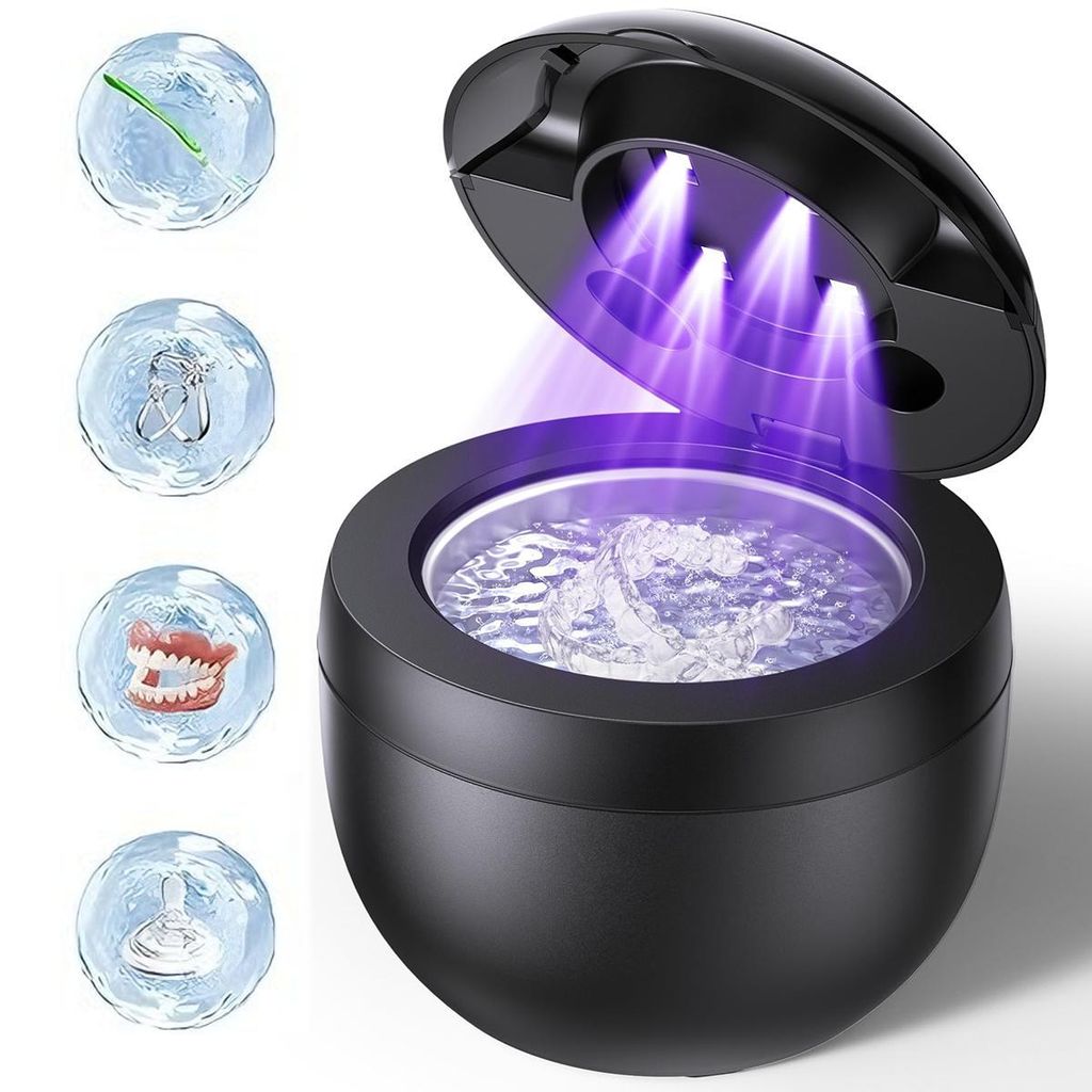 45 kHz Hochfrequenz-Zahnprothesenreiniger mit UV-Lichtkammer, geeignet für Zahnspangen, Retainer, Klammern, Prothesen, Zahnbürsten und Schmuc