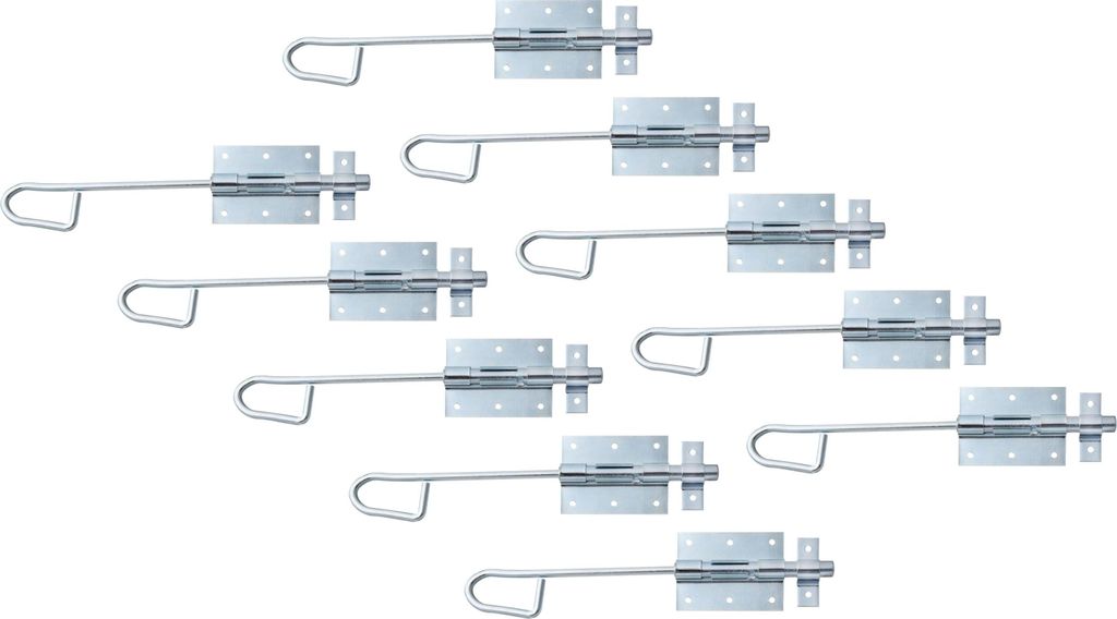 Alberts 863340 Bolzen-Schlossriegel, mit befestigter Schlaufe, galvanisch blau verzinkt, Platte 90 x 67 mm, Bolzen Ø13,5 x 300 mm, 10er Set