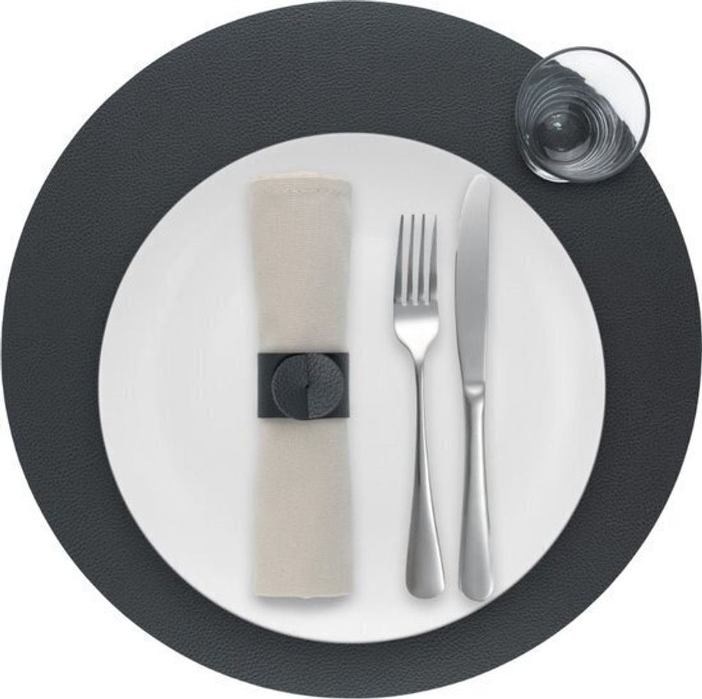Platzdeckchen Skinnatur "Tornado" - Rund - Platzsets - Tischset - Recyceltes Leder - Grau - 38cm - 1 Stück