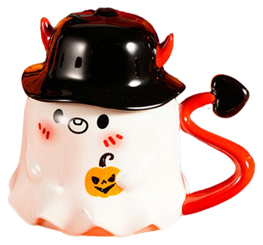Halloween-Kaffeebecher in Geisterform mit Hut, Keramiktasse, spülmaschinenfest, festlicher Becher, saisonale Dekoration, Geschenk C