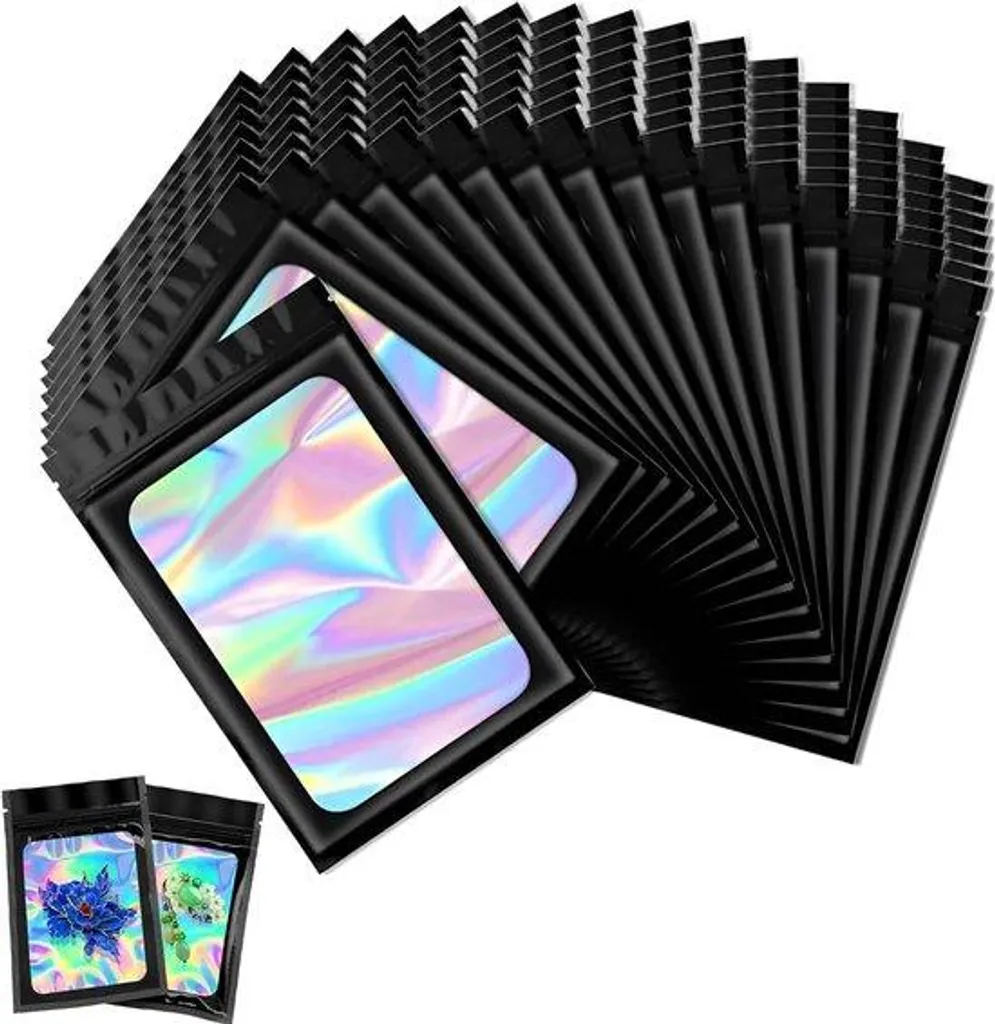 120 Sachets en Mylar Noir 7x10 cm - Mini Pochette à Fermeture Zip