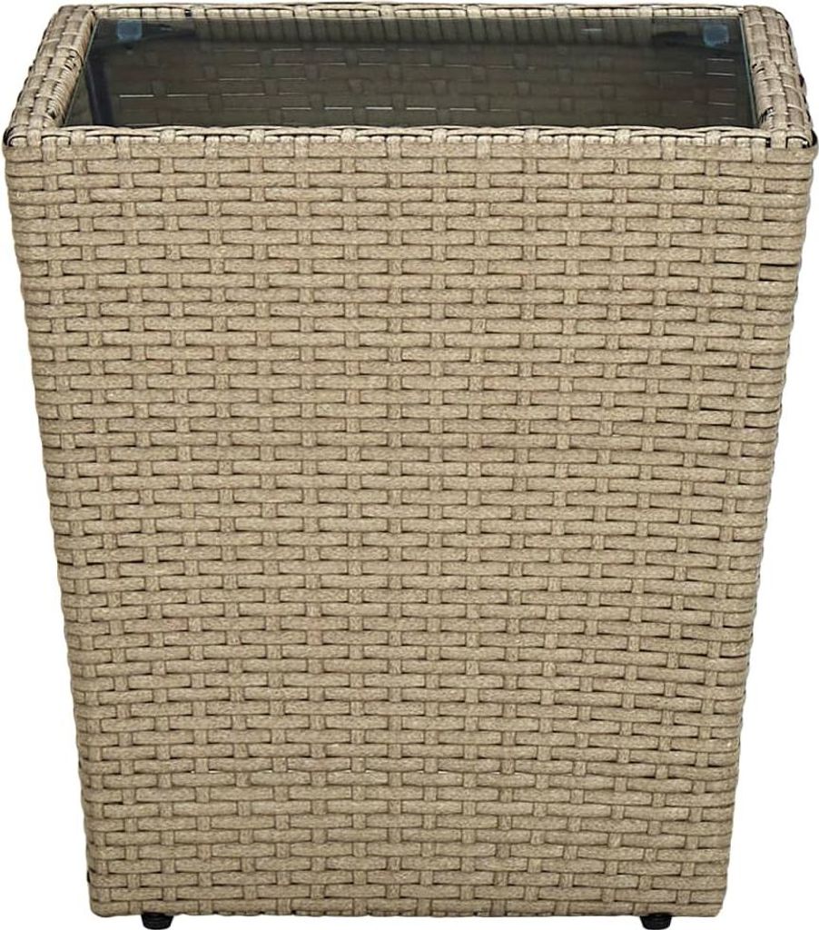 vidaXL Beistelltisch Beige 41,5x41,5x44 cm Poly Rattan und Hartglas