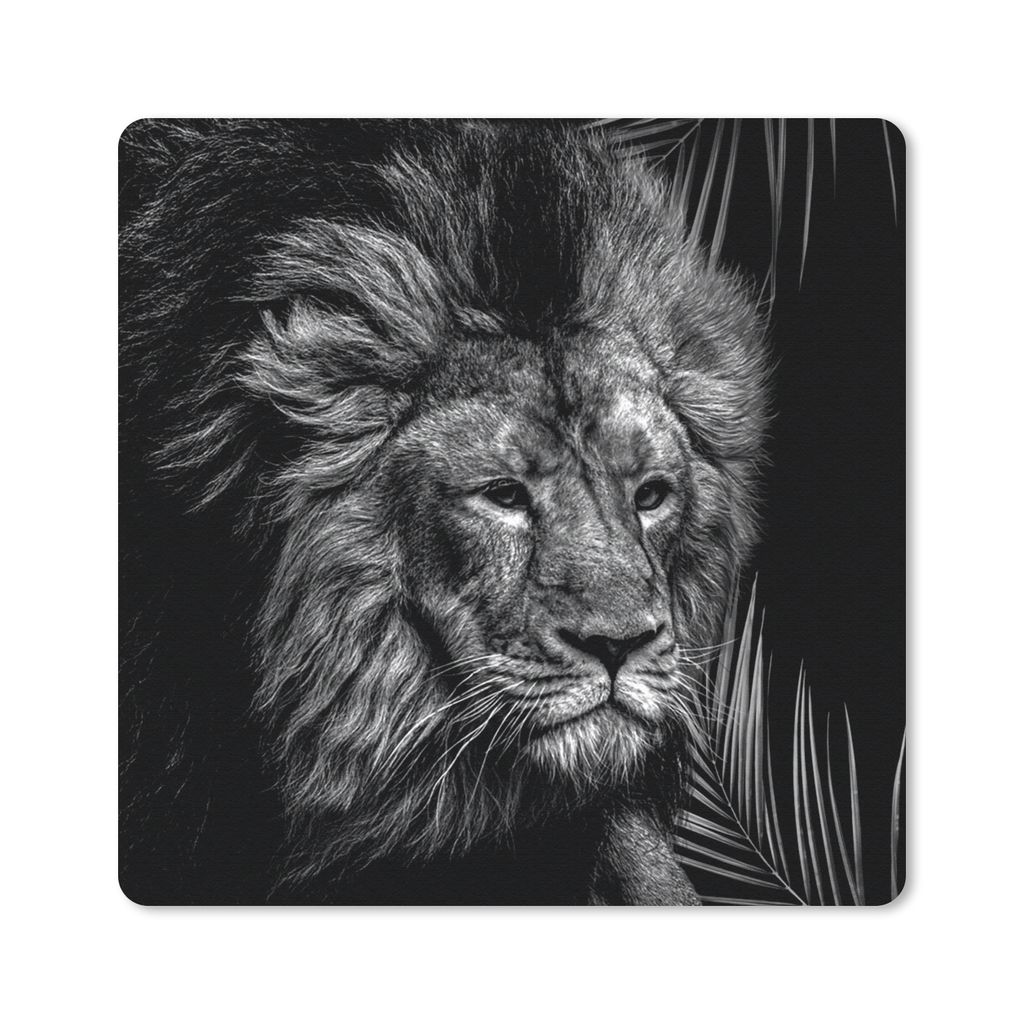 MuchoWow Mauspad Mousepad Löwe - Farn - Schwarz - Weiß 30x30 cm - Mousepads - Maus Mat - Pad - Mausunterlage - Gaming
