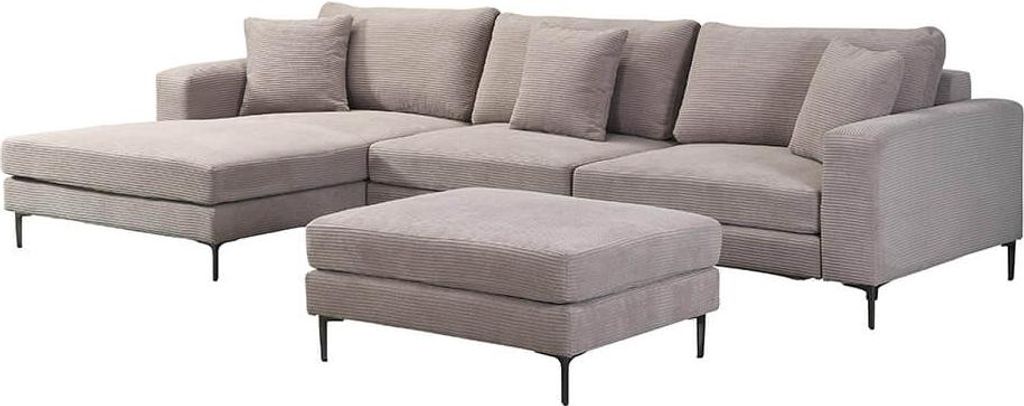 HOME DELUXE Sofa BELLANO Beige L 340 x 188 x 94 cm - Ottomane: Links | inkl. Zierkissen Cordsofa, L – Form Sofa, Ecksofa, Cordstoff
