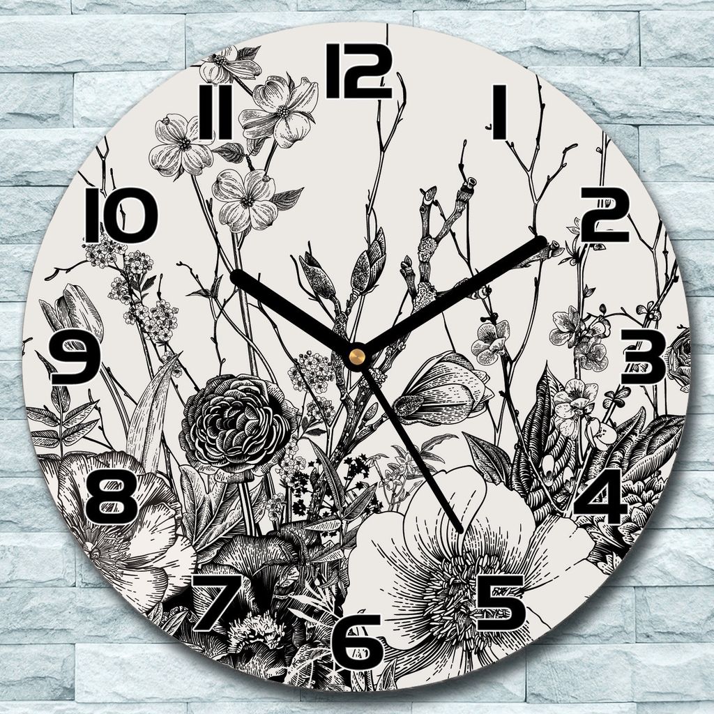 Wanduhr aus Glas Rund fi 30 Wiese schwarz Natur Quarz Deko Schlafzimmer Büro