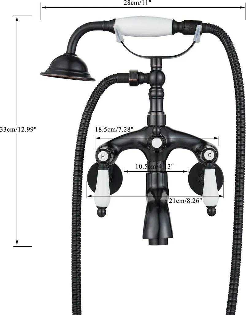 Rubinetto Vasca Nero Opaco Ari Retro | Miscelatore Parete Ottone Design - 14