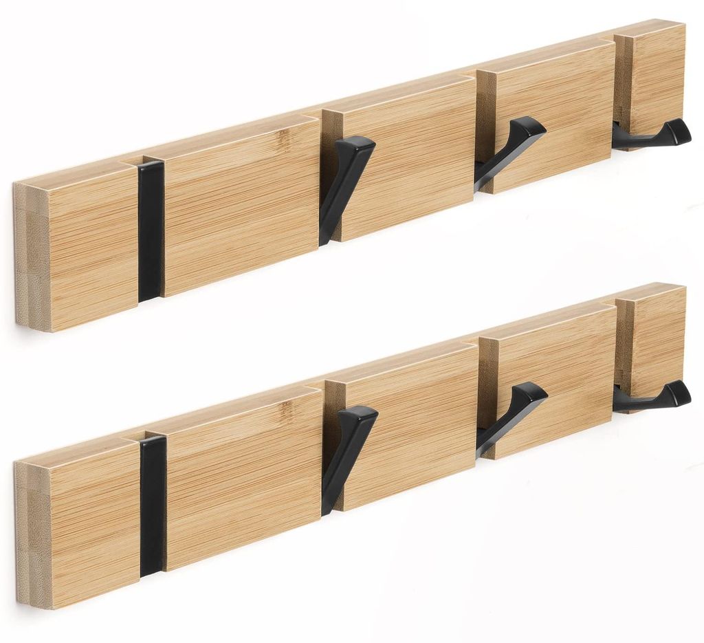 2 hölzerne Kleiderhaken, faltbare Garderobe mit 4 Haken für Jacken, Mäntel, Hüte, Schals und Handtaschen (40 cm)
