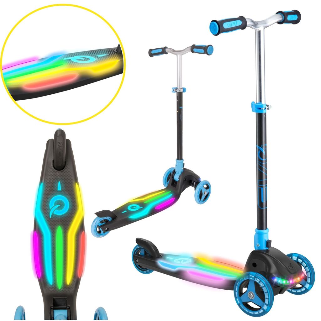 EVO Folding Adjustable Tricycle Kinder Roller Rainbow Blast Mini Cruiser Blue Luminous Plattform