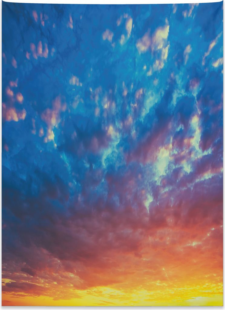 Abakuhaus Gelb und Blau Wandteppich, Dramatischer Himmel aus Weiches Mikrofaser Stoff Kein Verblassen Klare Farben Waschbar, 110 x 150 cm, Braun Ge...