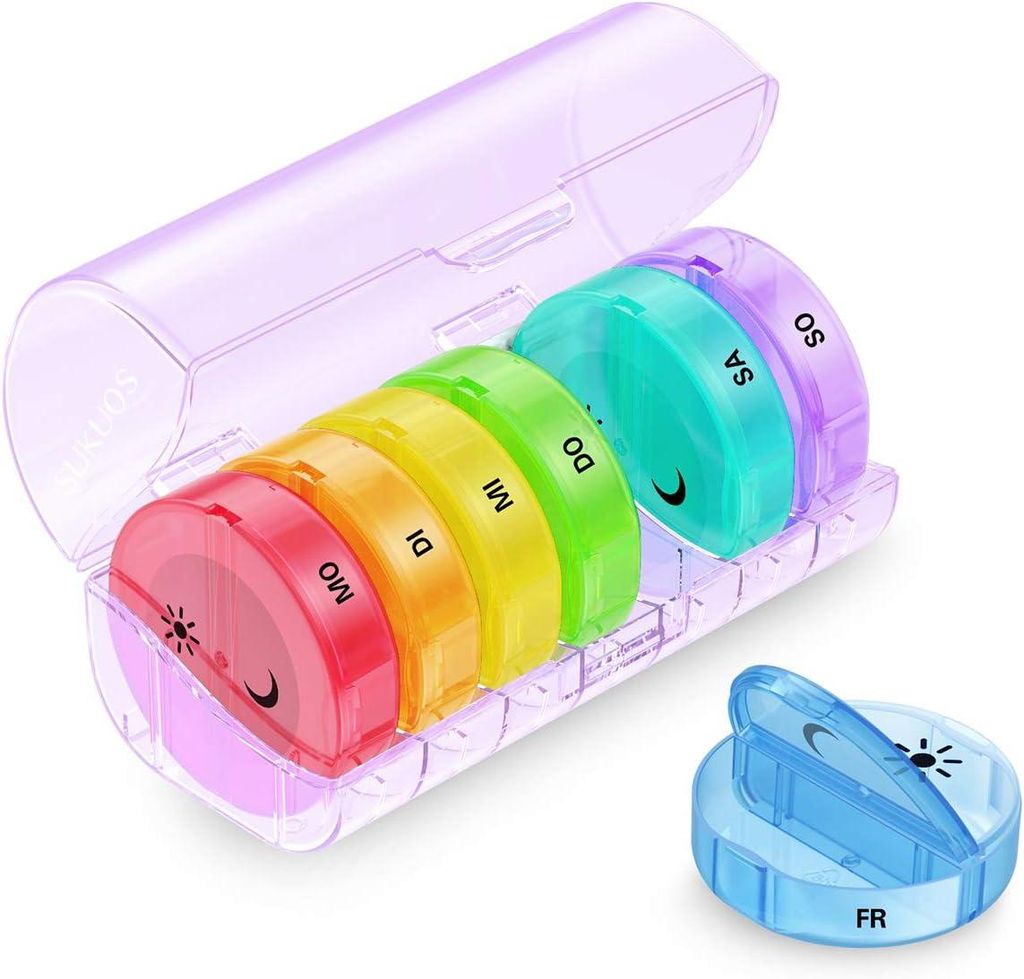 SUKUOS Tablettenbox 7 Tage Morgens Abends, Pillendose Rund, Produktbild 