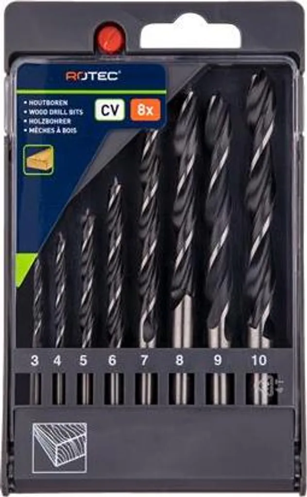 Assortiment de 8 forets à bois hélicoïdaux série 235 diamètres 3 à 10