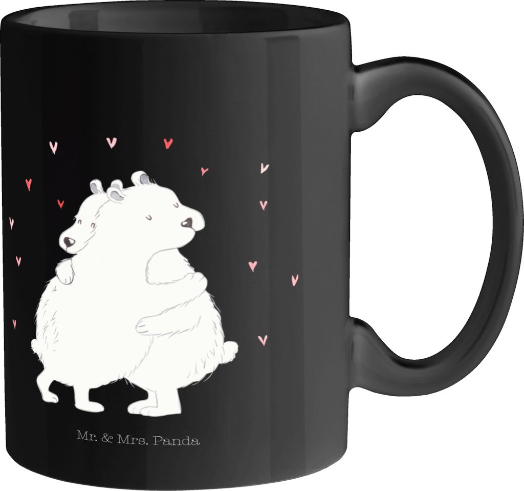 Mr. & Mrs. Panda cappuccinotasse Eisbär Umarmen - Schwarz - Geschenk, Tasse, Kaffeepott, Bedruckte, kaffeebecher keramik, Kaffeetasse, Pott, Lusti...