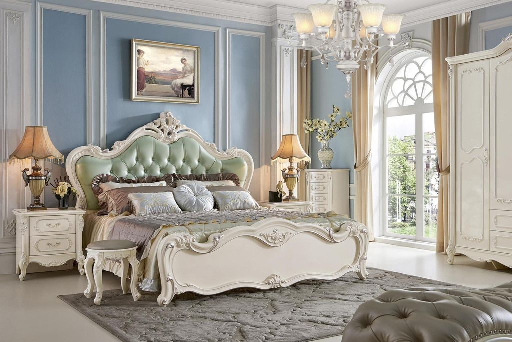 Klassisches Schlafzimmer Set Garnitur Luxus Barock Rokoko Echtholz Bett