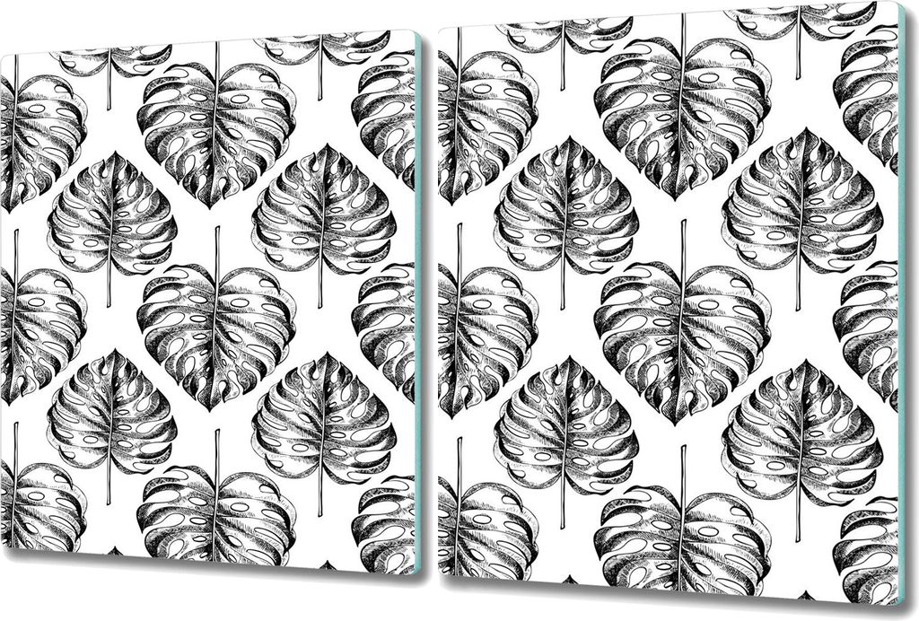 Glas-Herdabdeckplatte Glaskeramikkochfeld-Abdeckung Spritzschutz - 2x 40x52 cm - Graue Fensterblätter