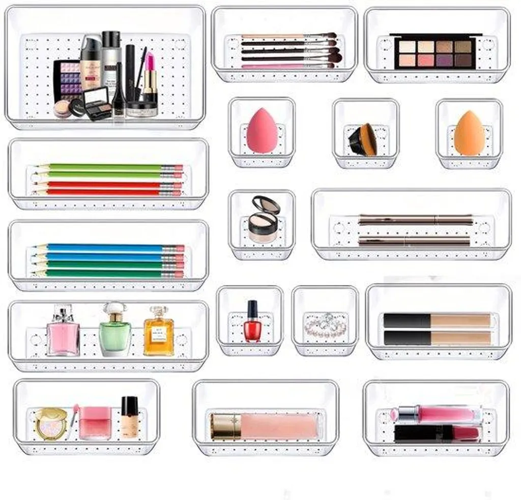 Set de rangement modulable 17 unités en acrylique pour tiroirs de maison