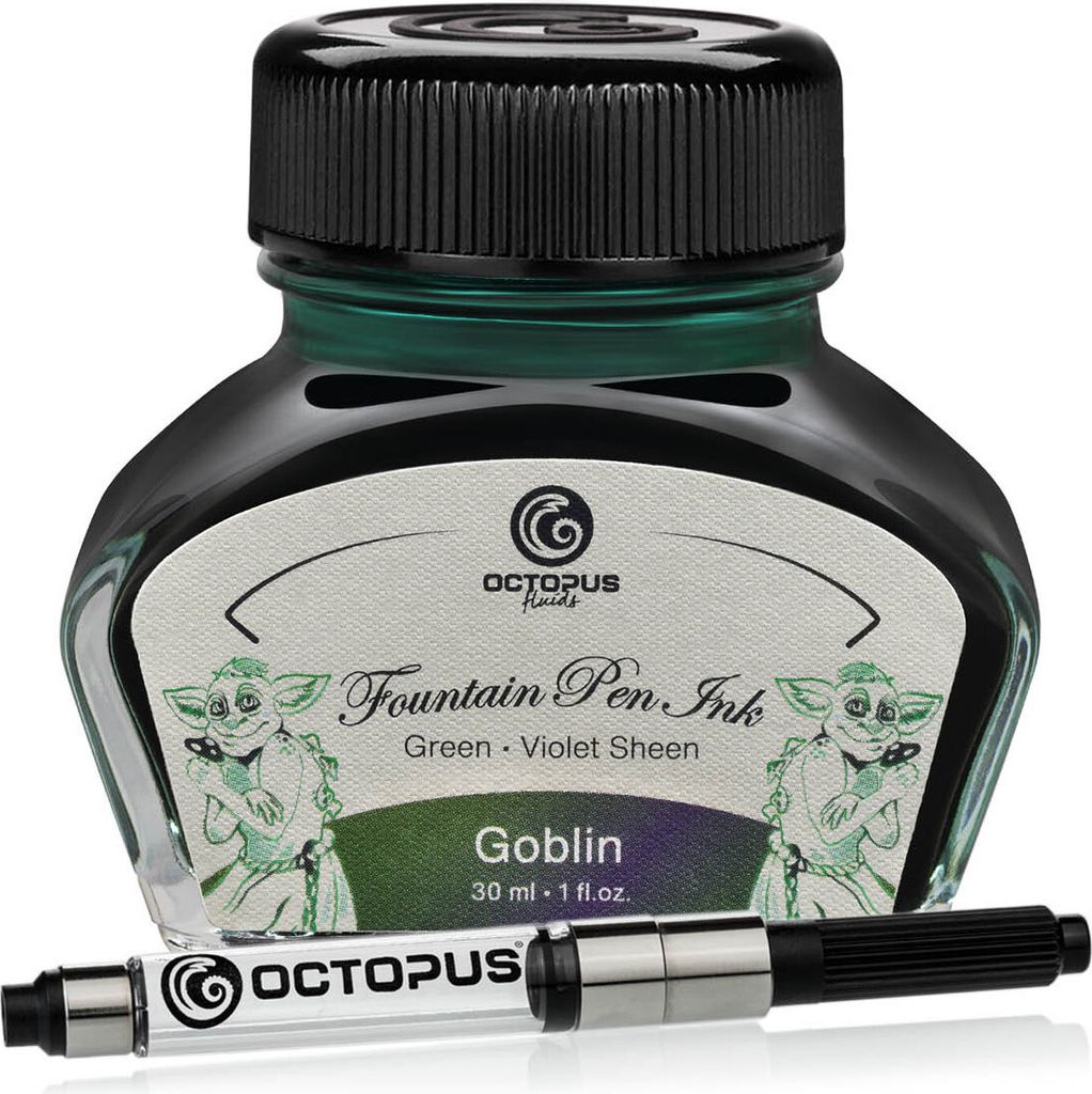 Octopus Fluids Füllhaltertinte Sheen mit Konverter, Goblin, Grün, 30 ml