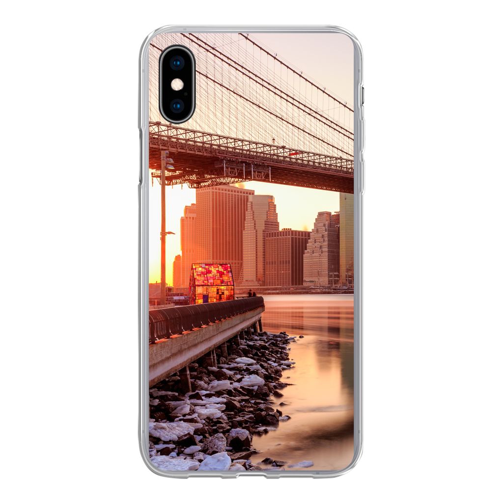 MuchoWow Handyhülle Schutzhülle Hülle für iPhone Xs New York - Brooklyn - Brücke Silikon Softcase Handy Hülle - Handytasche