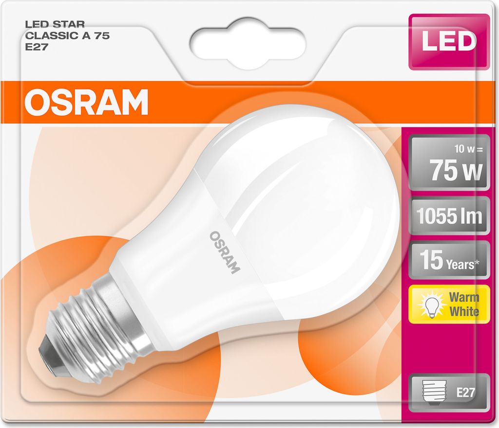 Osram LED STAR CLASSIC A 11W E27, 11 W, 75 W, E27, 1055 lm, Produktbild 
