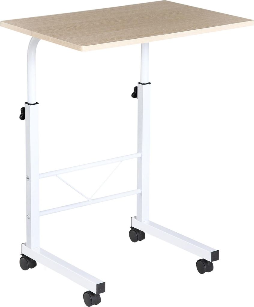 Beistelltisch höhenverstellbar Couchtisch mobil mit Rädern & Bremsen, C-Tisch aus Spanplatte & Stahl, vielseitig einsetzbar