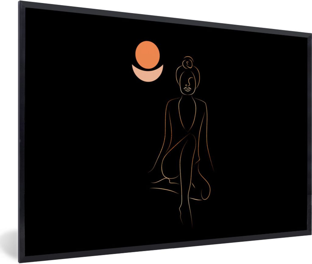 MuchoWow Gerahmtes Poster Frau - Linienkunst - Gold - Meditation 30x20 cm - Poster mit Schwarzem Bilderrahmen Wandposter Rahmen Foto Bilder - Kun...