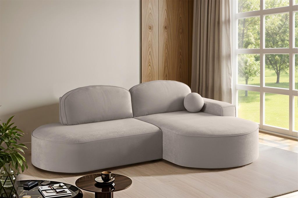 Ecksofa Schlafsofa Sofa GIRONA Stoff Salvador Hellgrau Ottomane Rechts