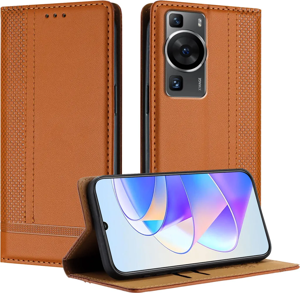 Custodia per Huawei P60 / P60 Pro in pelle Flip Cover con funzione stand Brown