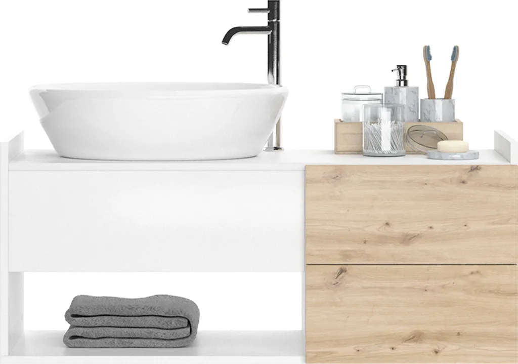 Meuble bas de salle de bain blanc 105cm Vicco Alf avec grands tiroirs
