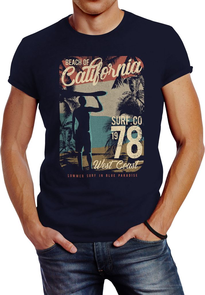 Herren T-Shirt California Surfing Slim Fit Neverless navy 5XL