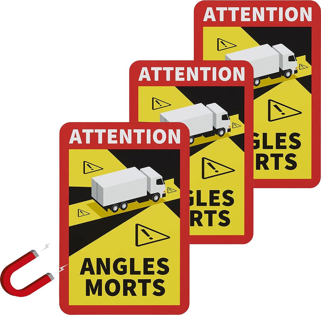 3x Magnetschild Toter Winkel / Angles Morts Warnung Produktbild 