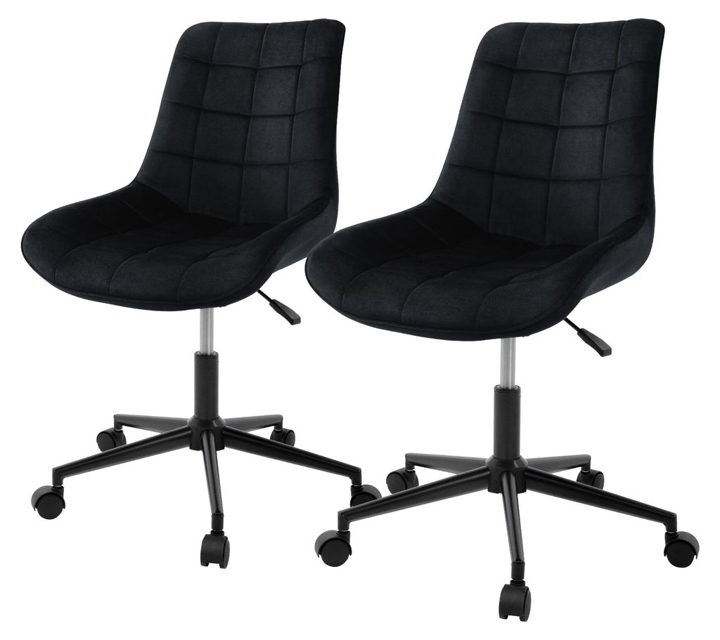 ML-Design 2x Bürostuhl mit Rückenlehne, Schwarz, Sitzfläche aus Samt mit Metallgestell