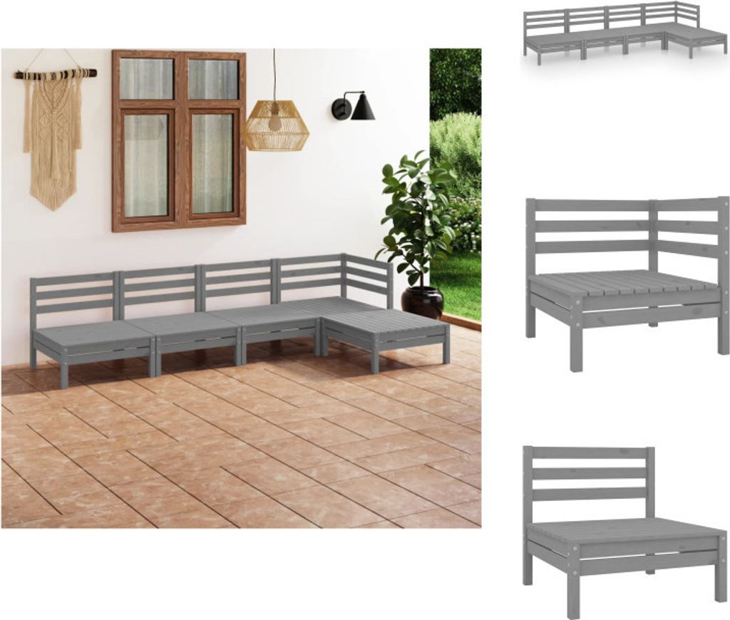 vidaXL 5-tlg. Garten-Lounge-Set Massivholz Kiefer Grau - Gartenmöbel-Sets