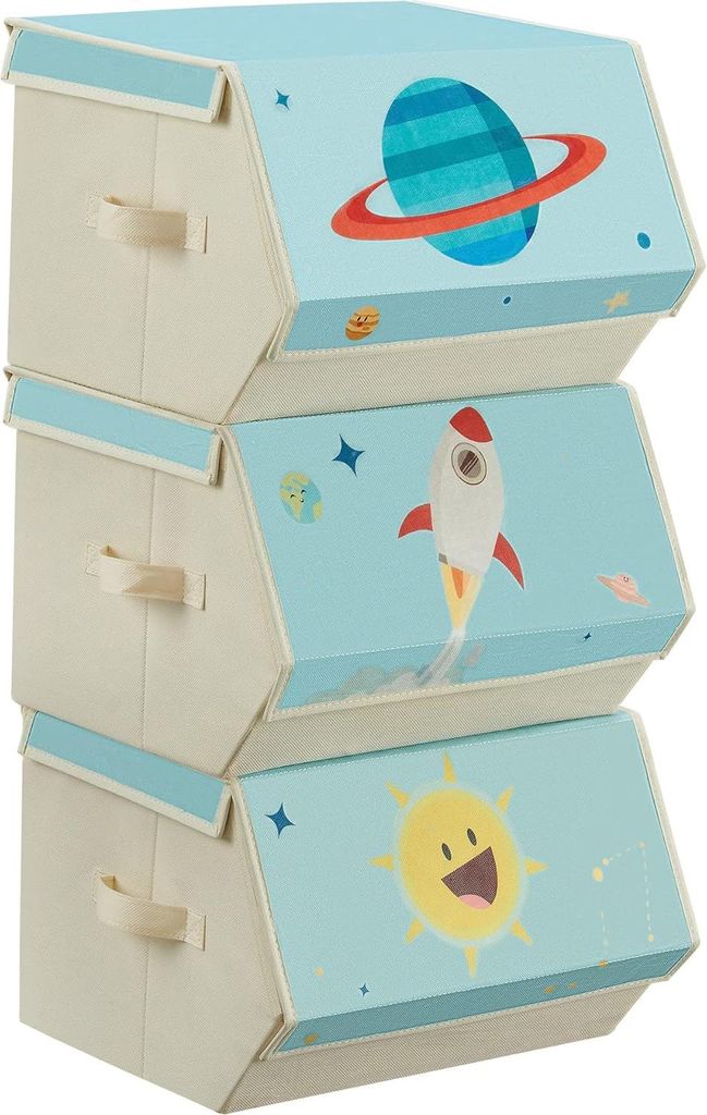 Aufbewahrungsbox, Set von 3, faltbare Box, stapelbare Stoffbox, mit magnetischem Klappdeckel, für Kinderzimmer, Spielzimmer, Weltraummotive, blau ...