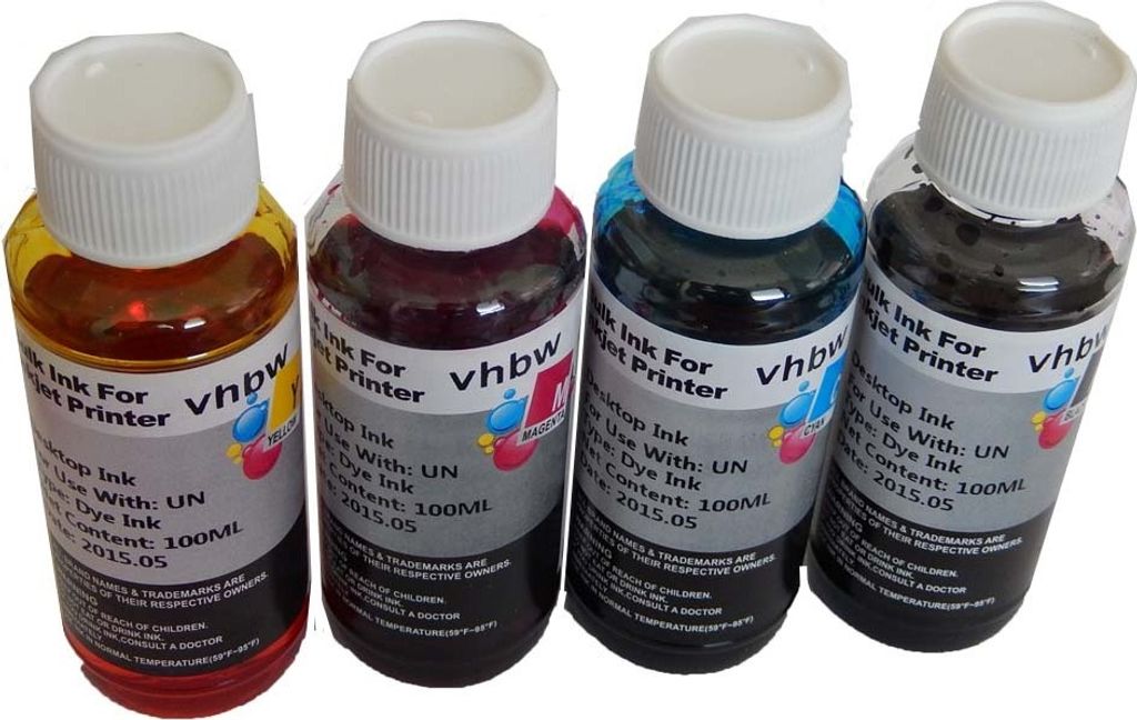 vhbw 4x Nachfülltinte kompatibel mit Epson Drucker - Refillset Dye Cyan, Dye Magenta, Dye Schwarz, Dye Yellow, 100ml