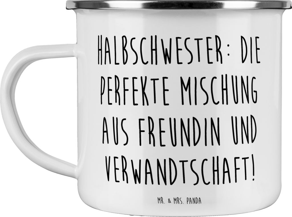 Mr. & Mrs. Panda Teetasse Spruch Halbschwester Glück - Weiß - Geschenk, Emaille Tasse, Lächeln, Jubiläen, Kaffeepott, Bindung, Haferl, Geburtst...