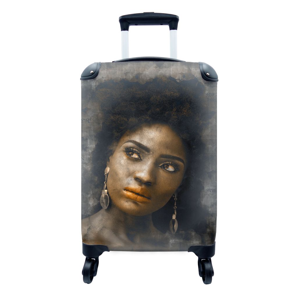 MuchoWow Koffer Handgepäck Trolley Rollkoffer Kleine Reisekoffer mit 4 Rollen - Frauen - Gold - Zeitungsartikel - Cabin Size < 55x40x23 cm & 55x...