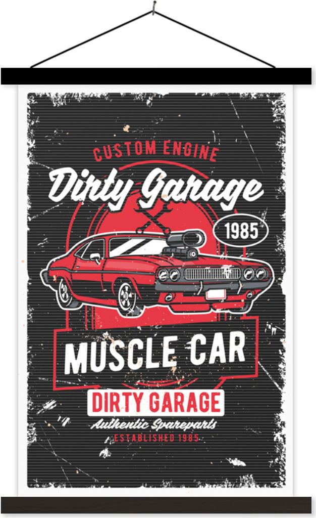 MuchoWow Textilposter Mancave - Auto - Rot - Vintage 60x90 cm mit schwarzem Rahmen - Poster Wohnzimmer