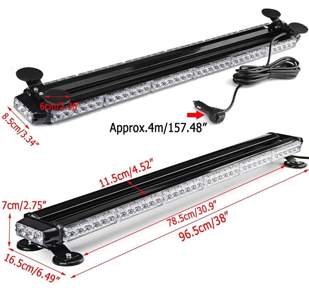LED Blitzlicht Leiste - Arbeitslampe - 96,5 cm 78-LED doppelseitig - Amber Warnbalken für Einsatzfahrzeuge - 6500K Kaltweiß - Universal für Auto...