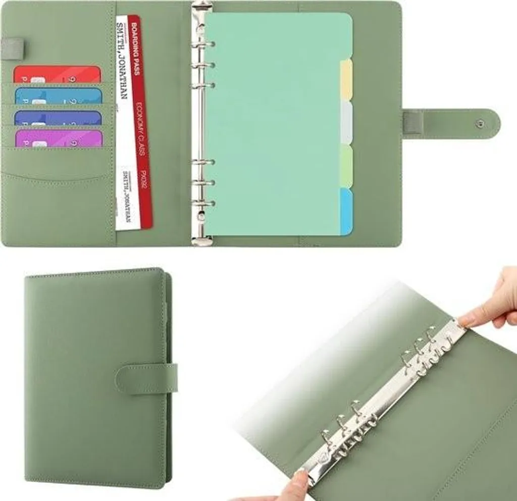 Allecto Plus Classeur A5 Anneaux 6 Trous en Similicuir Vert Olive 100 F.