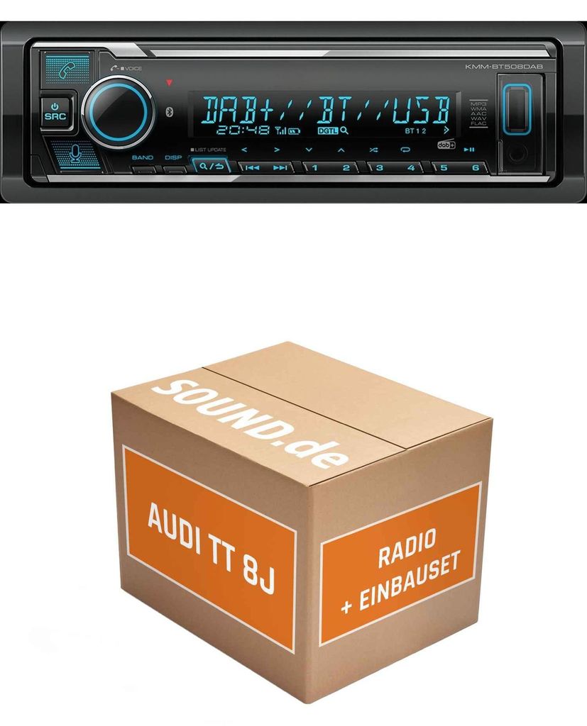 Autoradio Einbaupaket Kenwood KMM BT508DAB für Audi TT 8J + BNS 5.0 Schwarz Bluetooth Telefonieren DAB+