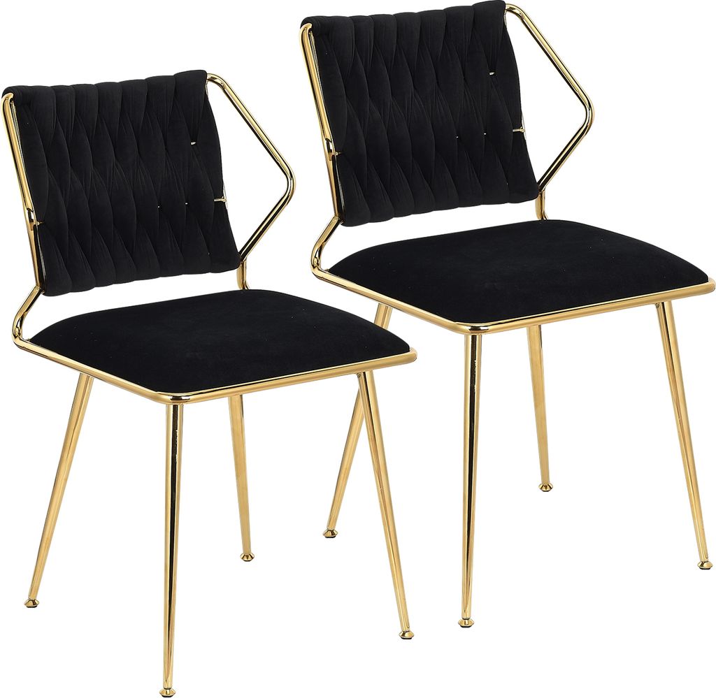 Fortuna Lai Esszimmerstuhl 2er Set aus Samt mit Metallbeinen Designerstuhl Küchenstuhl , Loungesessel, bis zu 250 kg, Schwarz