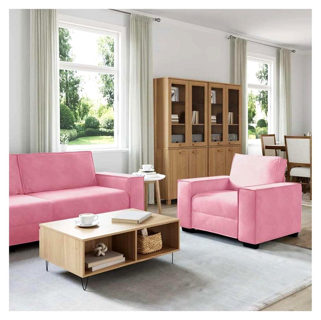 3-teilige Sofagarnitur mit Kissen in Rosa Samt