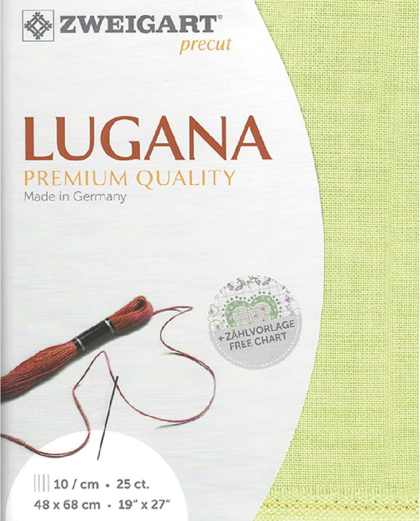 Zählstoff LUGANA Zweigart Precut 25 ct. 3835 Farbe 6140 hellgrün, Handarbeitsstoff für Stickerei 48x68 cm