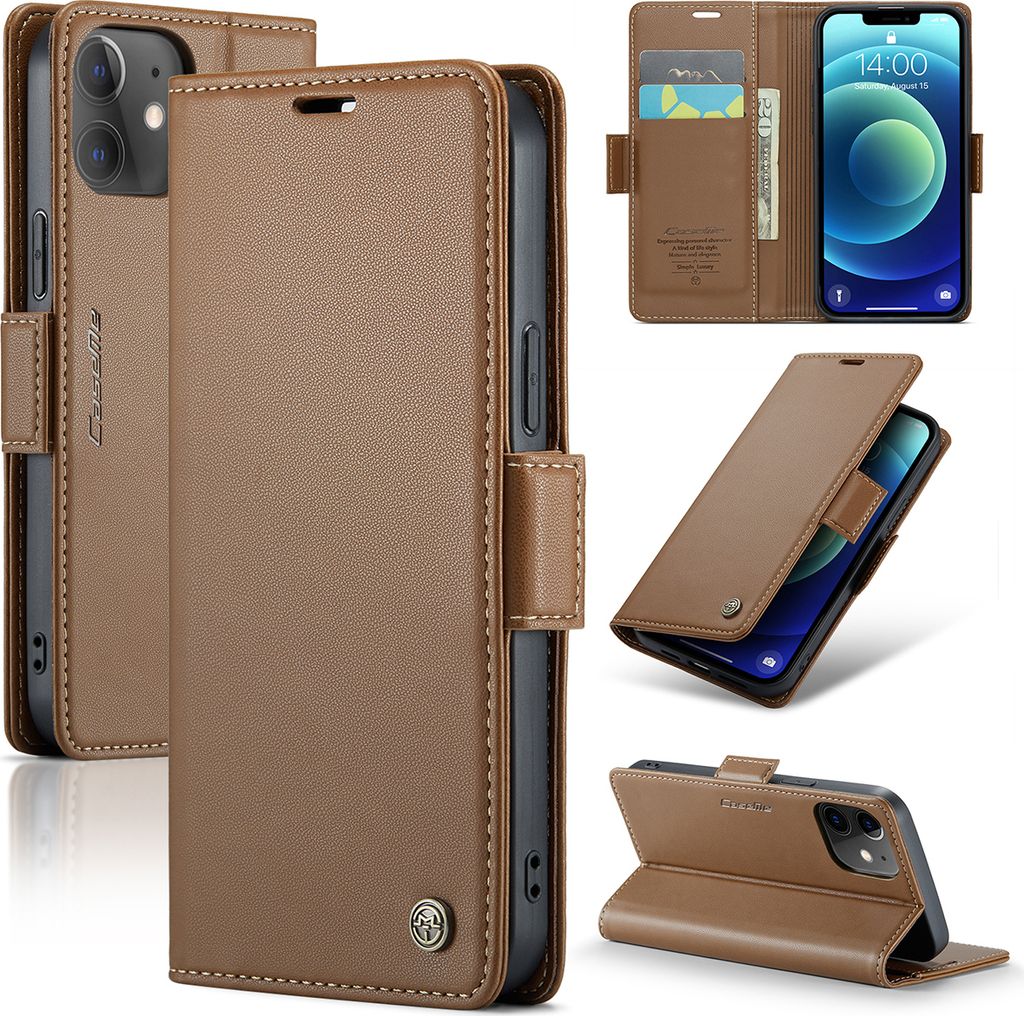 iPhone 12 Mini Hülle, Leder Brieftasche Kartenfach Schutzhülle mit Standfunktion für iPhone 12 Mini Braun