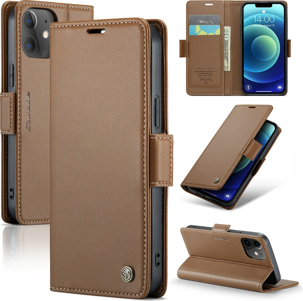 Custodia Regalo iPhone 12 Mini in Pelle Marrone Elegante con Stand