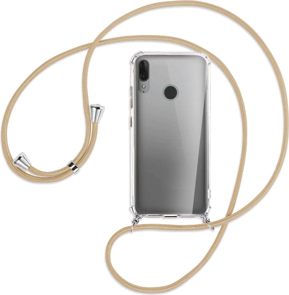 Handykette Backcover-Schutzhülle mit Band (Metall silberfarben) für Motorola Moto E6 Plus - caramel