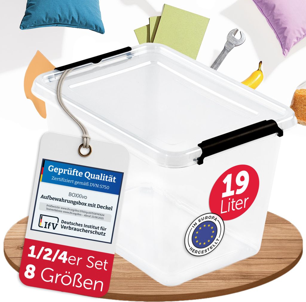 BOXXivo Aufbewahrungsbox 19L mit Deckel – BPA-freie Stapelbox, robuste & lebensmittelechte Box