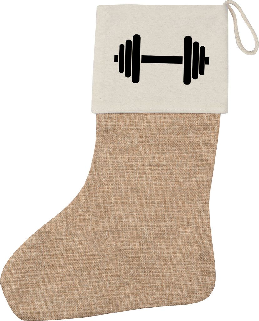 Huuraa Weihnachtsstrumpf Hantel Silhouette Beige Jute Kaminstrumpf Geschenkidee