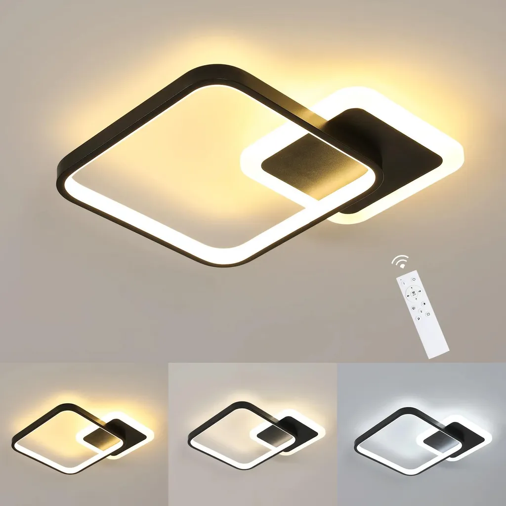 Luminaire de plafond LED carré 20W noir design moderne dimmable